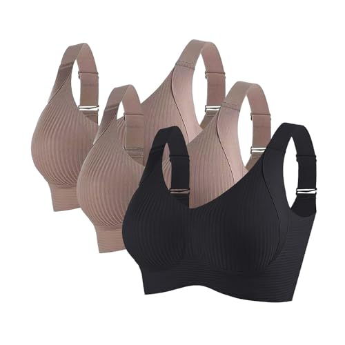 Ybing 3er Pack Damen-BHS Einfarbig Nahtloser BH Ohne Bügel Glatt Komfort Vollschalen Gepolstert Bustier Seamless Push Up Bralette Starker Halt Soft Bra Verstellbar Unterwäsche Black Friday Angebote von Ybing