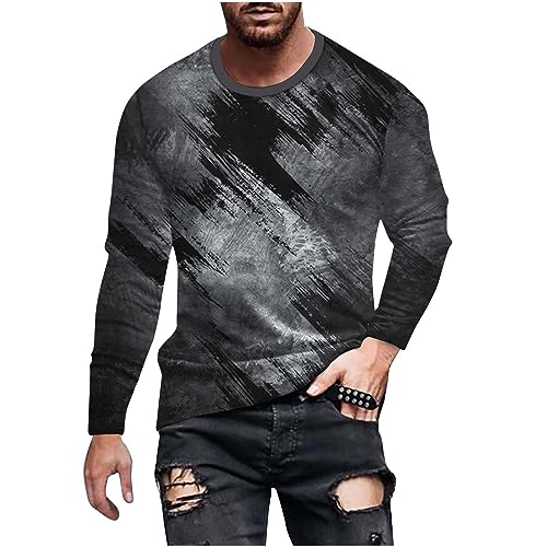 Ybing Angebote des Tages Heute Langarmshirt Herren Batik Langarm Sport Tshirt Lässig O-Ausschnitt Pullover Schlank Tie Dye Oberteile Dünne Longsleeve T-Shirt Regulär Basic Top Bequem von Ybing
