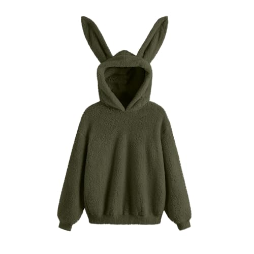 Ybing Black Friday 2024 Angebote Teddy Fleecepullover Damen Kawaii Hoodie mit Hasenohr Doppelseitiger Samt Kapuzenpullover Dicke Warme Plüsch Sweatshirt Einfarbig Kapuzenpulli Schlank von Ybing
