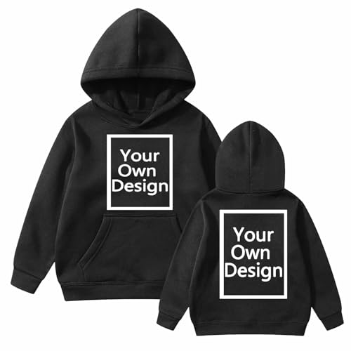 Ybing Black Friday 2025 Angebote Kapuzenpullover Unisex Kinder Hoodie Individuell Bedrucken Lassen Mädchen Selbst Gestalten Vorne/Hinten Bedruckt Sweatshirt mit Kapuze Exklusive Individualisierung von Ybing