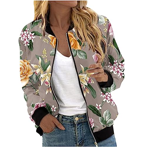 Ybing Bomberjacke Damen Blumenmuster Leichte Sommerjacke Frühlingsjacke Sommer Reißverschluss Kurz Pilotenjacke Blouson Jacke Dünne Langarm Übergangsjacke Mädchen Fliegerjacke Black Friday Angebote von Ybing