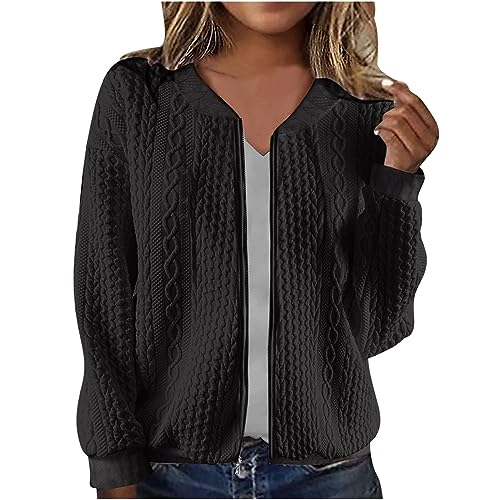 Ybing Bomberjacke Damen Leichte College Jacke Casual Strick Jacquard Pilotenjacke Reißverschluss Stehkragen Fliegerjacke Schlank Übergangsjacke Dünne Sportjacke Freizeitjacke Outdoorjacke Discounter von Ybing