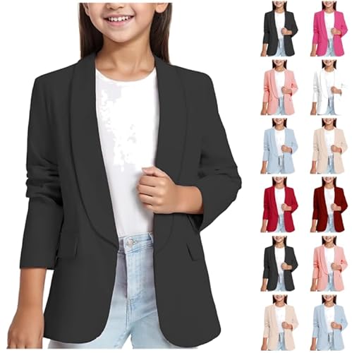 Ybing Cardigan Mädchen Elegante Blazer für Mädchen Einfarbig Revers Anzugmantel Modische Arbeitsjacke mit Innentaschen Klassisch Langarm Mantel Geschäft Büro Jacke Anzugjacke Frühlingjacke Discounter von Ybing