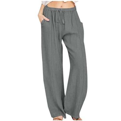 Ybing Damen Hosen Sommer Leinen Leicht Casual Locker Leinenhose Freizeithose Palazzo Hose Weite Leg Hose Sommerhose Hohe Taille mit Tunnelzug und Taschen Angebote des Tages Heute von Ybing