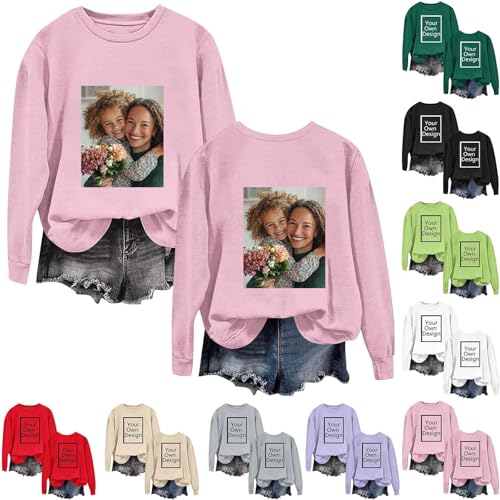 Ybing Damen Pullover Individuell Bedrucken Lassen Selbst Gestalten Vorne/Hinten Bedruckt Sweatshirt Ohne Kapuze Exklusive Individualisierung Pulli Mit Foto Text Logo Herbst Winter Rundhals Oberteile von Ybing