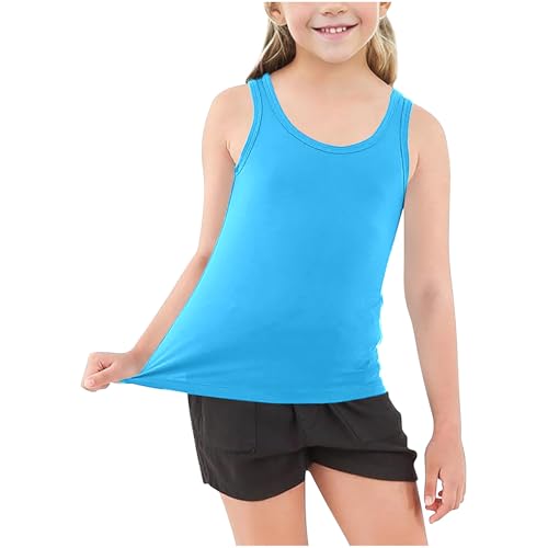 Ybing Discounter Tank Top Mädchen Einfarbig Tanktops Modische O-Ausschnitt Bluse Passform Trägershirts Baumwolle Oberteile Yogashirt Bequem Ärmellos Tshirt Sommer Fitnessshirt von Ybing