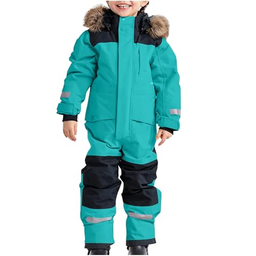 Ybing Einteiliges Schneeanzug Kinder Warm Skioverall Unisex Kinder Wasserdicht Skianzüge Winddicht Schneeoverall Softshell Fellkragenkapuze Skijacke Skihose Reflektierenden Streifen Discounter von Ybing