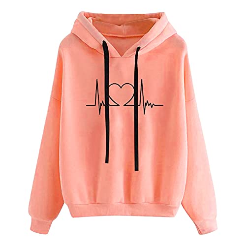 Ybing Hoodie Damen Herz/Kätzchen Druck Kapuzenpullover Casual Sweatshirt mit Kapuze Schlank Kapuzenpulli Übergangs Hoody Oberteile Bequem Pullover mit Tasche Klassisch Langarmshirt Discounter von Ybing