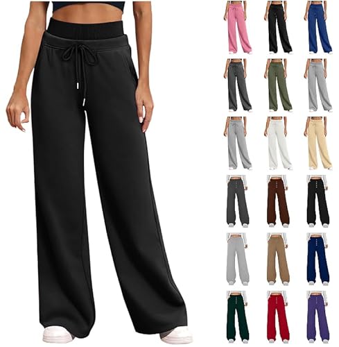 Ybing Jogginghose Damen Baggy Elastischer Taille Sweatpants Weite Bein Jogging Hose mit Taschen Langes Leicht Jogginghosen Fitness Sweathose Trainingshose Teenager Mädchen Freizeithose Yogahose von Ybing
