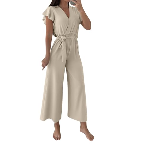 Ybing Jumpsuits FüR Damen Elegante Sport Lang Hose Sommer Elastische Taille Leinenhose Einteiler Haremshose Lässiger Leicht Motorradhose Casual Lose Sporthose Wanderhose Yogahose Für Frauen von Ybing