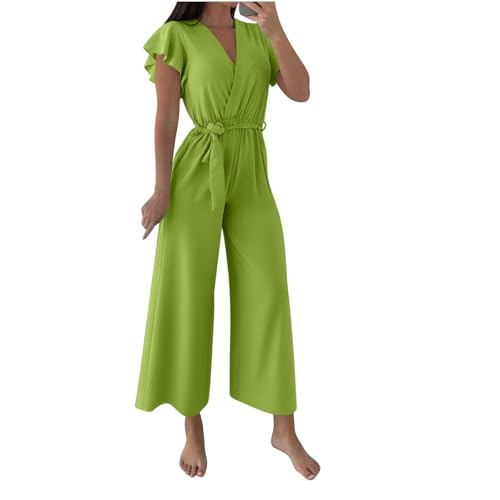 Ybing Jumpsuits FüR Damen Elegante Sport Lang Hose Sommer Elastische Taille Leinenhose Einteiler Haremshose Lässiger Leicht Motorradhose Casual Lose Sporthose Wanderhose Yogahose Für Frauen von Ybing