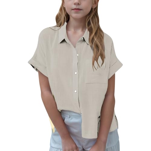 Ybing Kurzarm Bluse Mädchen Musselin Oberteile Revers Button-Down Sommerbluse Kinder Einfarbig Bluseshirt Atmungsaktiv Blusentop Baggy Passform Tops Sommer Kurzarmbluse Prime of Day 2025 Angebote Ybing Kurzarm Bluse Mädchen Musselin Oberteile Revers Button-Down Sommerbluse Kinder Einfarbig Bluseshirt Atmungsaktiv Blusentop Baggy Passform Tops Sommer Kurzarmbluse Prime of Day 2025 Angebote von Ybing