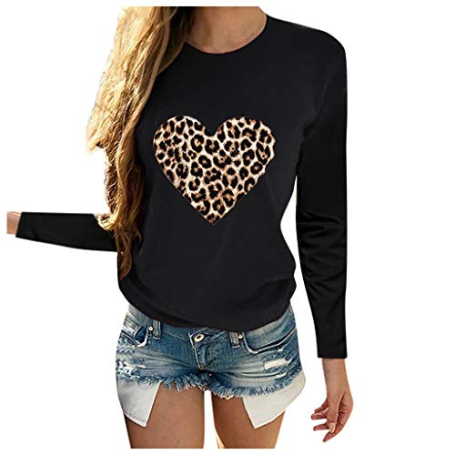 Ybing Langarmshirt Damen Leopardmuster Herz Druck Oberteile Slim Fit Rundhals Bluse Elegante Pullover Leichte Pulli Bequem Basic Top Tunika Teenager Mädchen Langarm Tshirt von Ybing