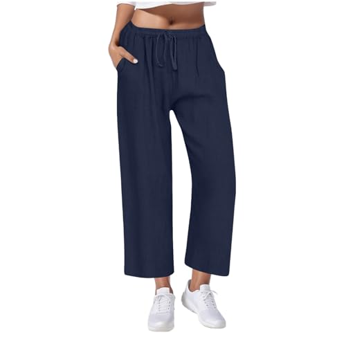 Ybing Leinenhose Damen Hose Sommer Musselin Hosen Stoffhose Einfarbig Freizeithose Gerade Geschnitten Hose Sommerhose und Taschen Blitzangebote von Ybing