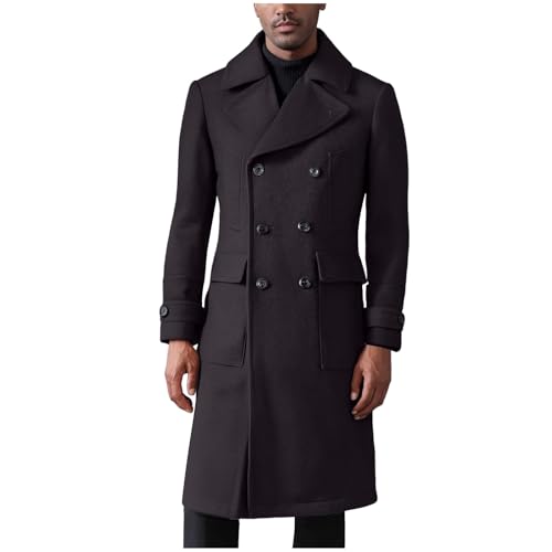 Ybing Mantel Herren Lang Elegante Einfarbig Trenchcoat Slim Fit Revers Windjacke Klassisch Windbreaker mit Doppelreiher Knöpfe Langarm Wintermantel Männer Outdoorjacke von Ybing