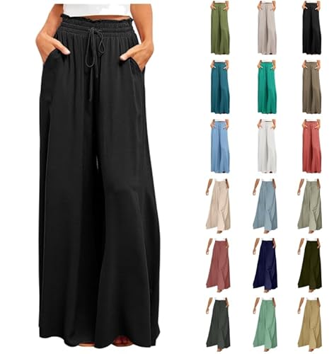 Ybing Palazzohosen Damen Sommer Elegant Hosenrock Lang High Waist Plissee Hosen Weite Bein Haremshose Einfarbig Baggy Freizeithose mit Taschen Leicht Und Luftig Sommerhose Strandhose Stoffhose von Ybing