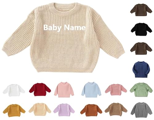 Ybing Personalisierte Strickpullover Kleinkinder Selbst Gestalten Stickerei Pullover mit Name Text Baumwolle Pulli Winterkleidung Bequem Gestrickt Sweatshirt Kinder Sweatpullover 3 Monate - 5 Jahre von Ybing