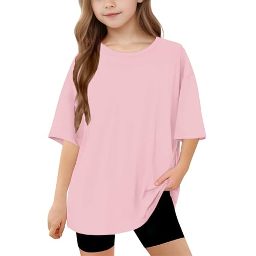 Ybing Prime of Day Angebote 2025 Oversize T-Shirt Mädchen Casual O-Ausschnitt Bluse Sommer Locker Tshirt Einfarbig T Shirt Klassisch Kurzarm Oberteile Dünne Basic Top Leichte von Ybing