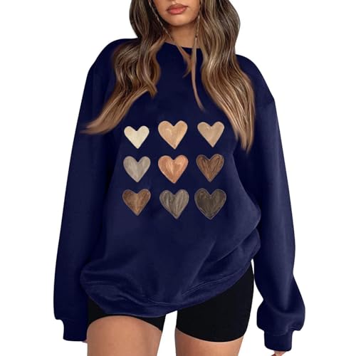 Ybing Pullover Damen Herz Druck Sweatshirt Ohne Kapuze Basic Rundhals Langarmshirt Casual Longshirt Locker Langarm Pulli Winter Warme Bluse Klassisch Oberteile Angebote des Tages Heute von Ybing