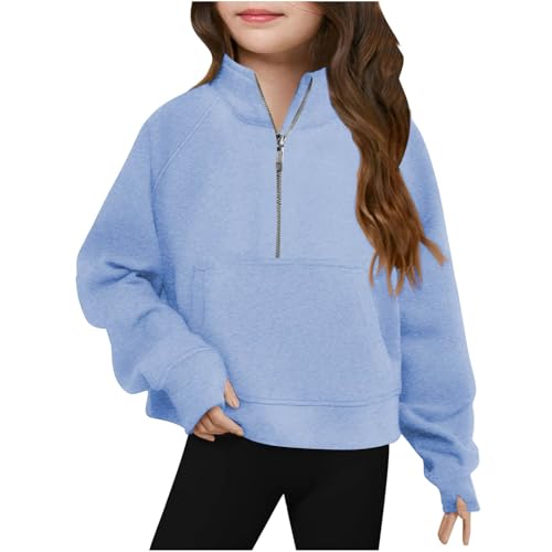 Ybing Pullover Teenager Mädchen Halber Reißverschluss Stehkragen Sweatshirt Ohne Kapuze Einfarbig Daumenloch Langarmshirt Casual Langarm Pulli Locker Bluse Mädchen Tages Heute von Ybing