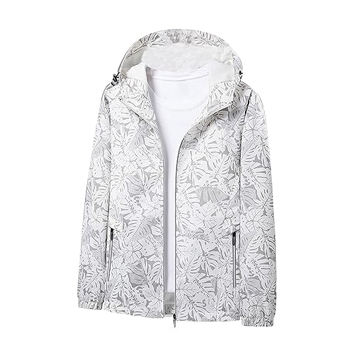 Ybing Regenjacken für Damen 3D Bedrucken Wasserdichte Softshelljacke Winddichte Hoody Jacke Atmungsaktive Übergangsjacke Frühling Herbst Stanzjacke Locker Kapuzenjacke Reißverschluss Outdoorjacke von Ybing