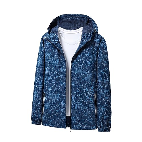 Ybing Regenjacken für Damen 3D Bedrucken Wasserdichte Softshelljacke Winddichte Hoody Jacke Atmungsaktive Übergangsjacke Frühling Herbst Stanzjacke Locker Kapuzenjacke Reißverschluss Outdoorjacke von Ybing