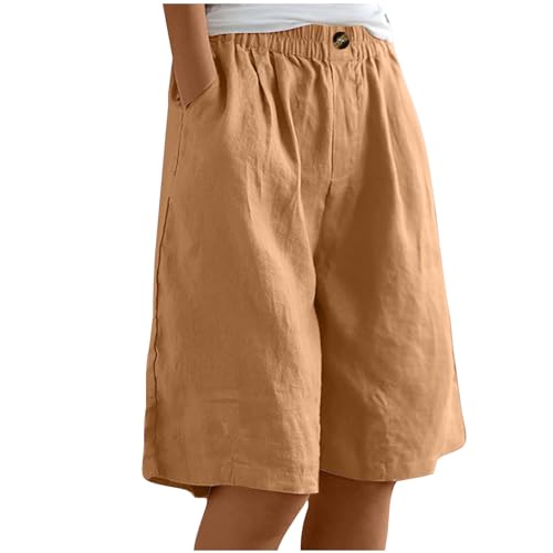 Ybing Shorts Damen Sommer Leinen Musselin Kurze Hose Beach Shorts Mit Taschen Mode Lässige Stoffhose Freizeit Shorts Elastische Taille Stretch Gerades Bein Sport Shorts Leinenhose Blitzangebote von Ybing