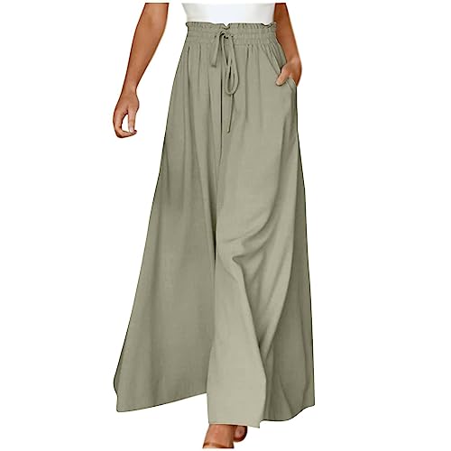 Ybing Sommerhose Damen Locker Stoffhose mit High Waist Leichte Sommerhose mit Weite Bein Elegante Strandhose Damen Weite Hosen von Ybing