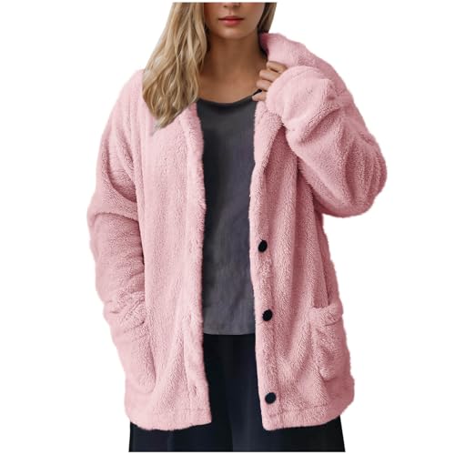 Ybing Teddyjacke Damen Warme Doppelschneidiger Samt Jacke Dicke Freizeit Winterjacke Einfarbig Fleecejacke mit Taschen Knöpfe Wintermantel 2024 Neueste Plüschjacke Angebote Des Tages Heute von Ybing