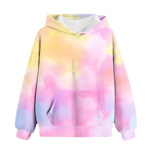 Ybing Teenager Mädchen Kleidung Tie Dye Hoodie Mädchen Bunt Batik Kapuzenpullover Casual Sweatshirt mit Kapuze Unisex Locker Kapuzenpulli Klassisch Hoody Oberteile mit Tasche Herbst Winter Pullover von Ybing