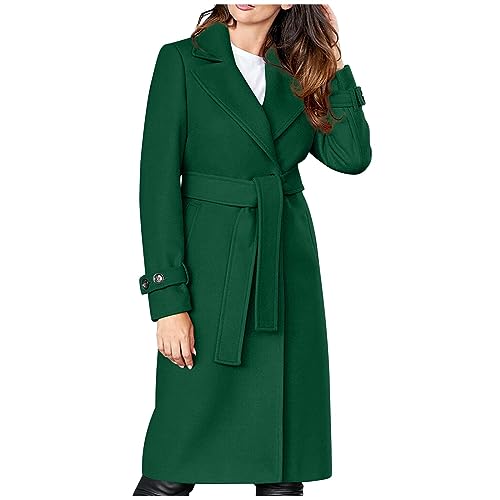 Ybing Trenchcoat Damen Elegant Einfarbig Revers Mantel Slim Fit Wollmantel mit Gürtel Modische Windbreaker Teenager Mädchen Wintermantel Windjacke Übergangsmantel von Ybing