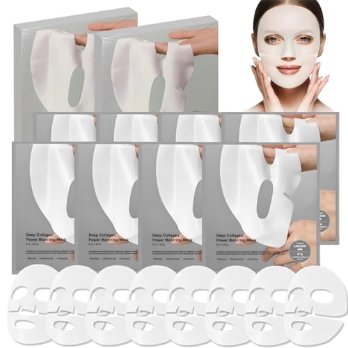 8 Stück Bio Collagen Maske, Bio Collagen Deep Hydration Maske, Hydrating Overnight Mask, Reduziert Feine Linien und Falten, Anti-Aging und Verjüngung Gesichtsmaske von Ycaaeo