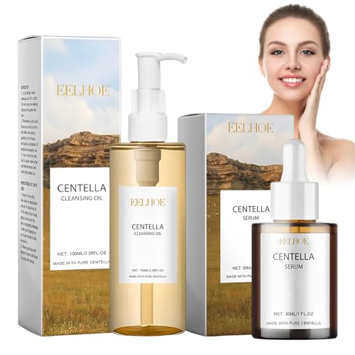 2 Stück Centella Hautpflegeset mit Cleansing Oil + Centella Serum,Madagascar Centella Light Reinigungsöl,Centella Asiatica Extract,für Empfindliche Haut,Mädchen und Frauen von Ycaaeo