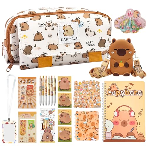 Ycaaeo 73 Stücke Capybara Schreibwaren Set, Capybara Schreibset Koffer, Capybara Federmäppchen mit Inhalt, Capybara Federmäppchen Groß, Schreibwaren-Sets für Büro, Schule, Kinder, Erwachsene von Ycaaeo