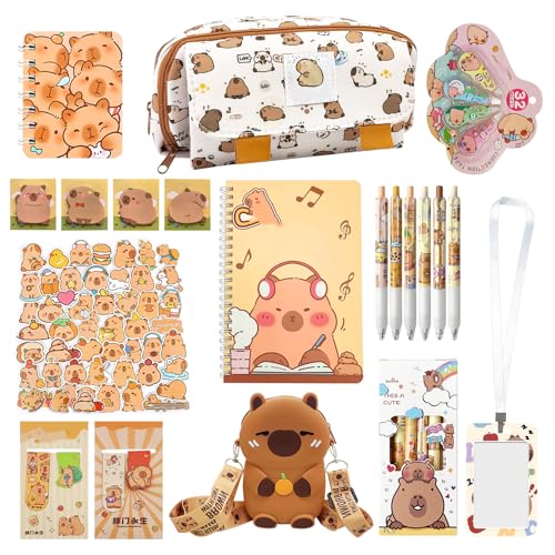 Ycaaeo 73 Stücke Wasserschwein Schreibwaren Set, Wasserschwein Schreibset Koffer, Wasserschwein Federmäppchen mit Inhalt, Schreibwaren-Sets für Büro, Schule, Kinder, Erwachsene von Ycaaeo