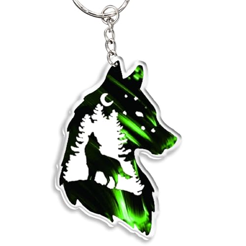 Ycchensying Schlüsselanhänger aus Acryl, Wolf, mit Anhängerring, Outdoor-Auto-Rucksack-Zubehör, für Camping, Reisen, Wandern, Dunkelgrün, Einheitsgröße von Ycchensying