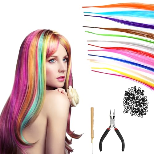 50 Stück Bunte Haarsträhnen Kinder, Kunsthaar Zum Einflechten, Haarsträhnen Zum Einflechten, Braids Extensions, 50 Farbige Haarsträhnen Mit 100 Perlen Und Zubehör von YceLon