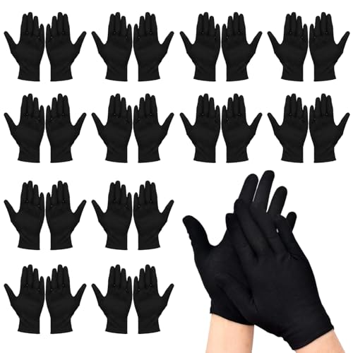 YceLon 12 Stück Baumwollhandschuhe Schwarz, Dünne Baumwollhandschuhe für Handpflege und Schmuckuntersuchungen, Weiche Textilhandschuhe für Täglichen Gebrauch und Nächtliche Pflege von YceLon