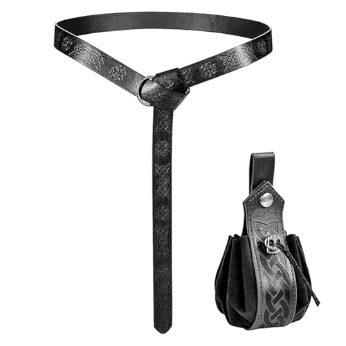 YceLon 2 Stück Mittelalter Gürtel Set, Wikinger Kleidung Herren Damen, Mittelalter Accessoires für Cosplay, Mittelalter Kostüm Halloween, Langlebiges PU Leder von YceLon