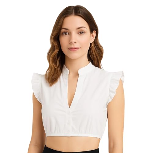 YceLon Dirndlbluse Weiß Damen Flügelärmel - Trachtenbluse aus Atmungsaktive Material mit V-Ausschnitt für Oktoberfest und Traditionelle Festz von YceLon