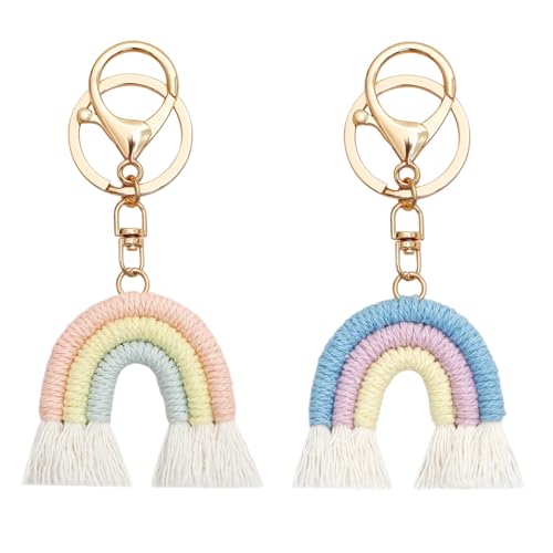 YceLon Regenbogen Schlüsselanhänger, 2er Set in Pink und Blau, Handgemachter Schmuck für Schlüssel und Taschen, Farbenfroher Accessoire für Zuhause und Unterwegs von YceLon