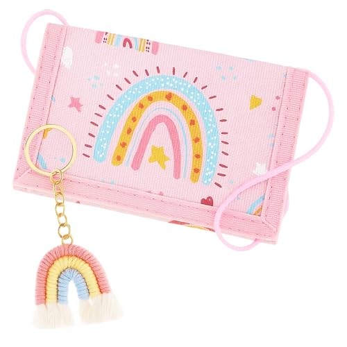 YceLon 1 Stück Kinder Brustbeutel Mädchen - Dreifach Gefaltete Geldbörse mit Regenbogen Schlüsselanhänger, Umhängeportemonnaie für Schule & Reise (Regenbogen) von YceLon