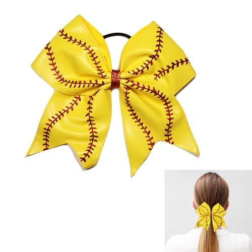 Softball-Haarschleifen aus Leder, 17,8 cm, Softball-Haarschleifen für Mädchen, elastische Haarbänder, Pferdeschwanz-Halter, Band, Zubehör, Sport-Softball-Geschenke für Mädchen (Softball) von Ycendravious