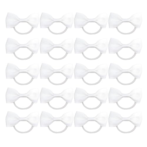 20 Stück weiße Haar-Accessoires, weiße Haarschleifen, weiße Schleifen für Haare, Mädchen-Haargummis, Schulbänder, elastische Haarbänder für Mädchen, kleine Band-Clips, Haarbänder-Halter-Set (weiß) von Ycfish