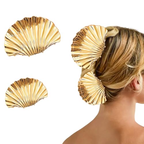 Muschel-Klauen-Clip, Metall, Muschel-Haarspange, Haarschmuck für Damen und Mädchen, goldfarben, 2 Stück Muschel-Klauen-Clip, Metall, Muschel-Haarspange, Haarschmuck für Damen und Mädchen, goldfarben, 2 Stück von Ycfish
