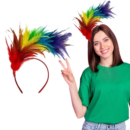Regenbogen Feder Kopfschmuck Karneval Kopfschmuck Fascinatoren Haarbänder Party Kopfbedeckung von Ycfish