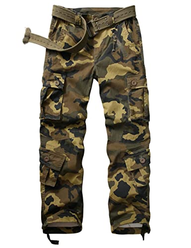 Ycfish Damen Hosen Cargo Hose Multi Taschen Wanderhose Workwear Reißverschluss Armee Militär Outdoorhose Relaxed-Fit Trekkinghose Cargohose Green Camo M 12-Tag 42 von Ycfish