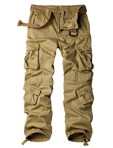 Ycfish Damen Hosen Cargo Hose Multi Taschen Wanderhose Workwear Reißverschluss Armee Militär Outdoorhose Relaxed-Fit Trekkinghose Cargohose Khaki 12-Tag 42 von Ycfish