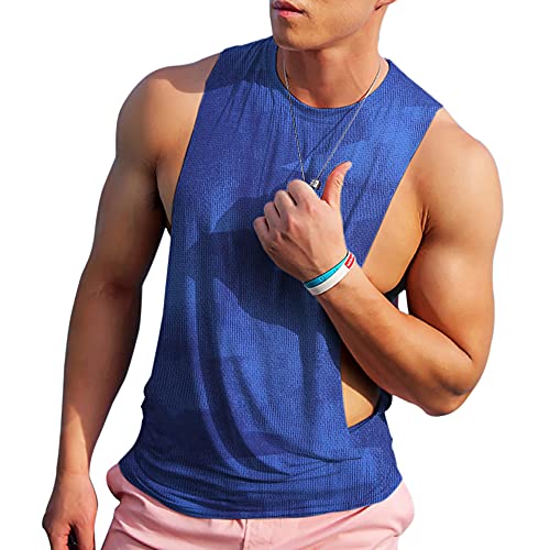 Herren Ärmellose Muskel Stringer Weste Aufschneiden Bodybuilding Tanktop für das Fitnessstudio Training Color Blau Size M von Ychnaim