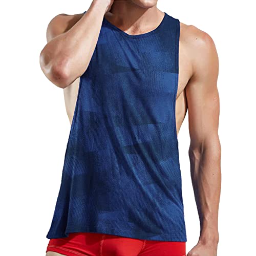 Herren Ärmellose Muskel Stringer Weste Aufschneiden Bodybuilding Tanktop für das Fitnessstudio Training Color Dunkelblau Size XL von Ychnaim